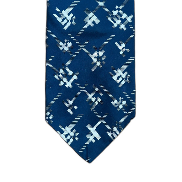 YSL Yves Saint Laurent Blue Abstract Pattern Silk Neck Tie - Picture 2 of 6